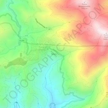 Mapa topográfico Teliseri, altitude, relevo