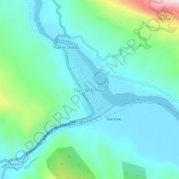 Mapa topográfico Puerto Ocopa, altitude, relevo
