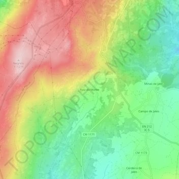 Mapa topográfico Raiz do Monte, altitude, relevo