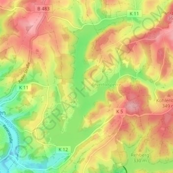 Mapa topográfico Höhe, altitude, relevo