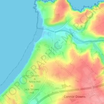 Mapa topográfico Gwithian, altitude, relevo