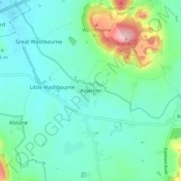 Mapa topográfico Alderton, altitude, relevo