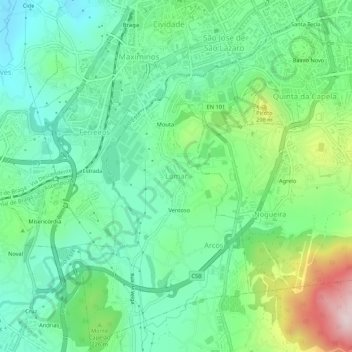 Mapa topográfico Lomar, altitude, relevo