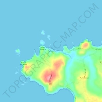 Mapa topográfico Puñihuil, altitude, relevo