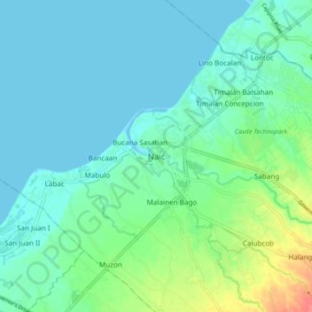 Mapa topográfico Naic, altitude, relevo