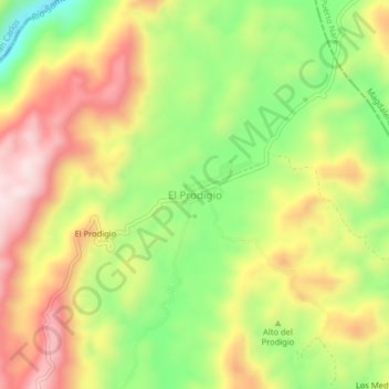 Mapa topográfico El Prodigio, altitude, relevo