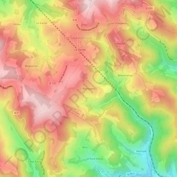 Mapa topográfico Rechagny, altitude, relevo