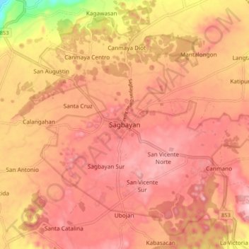 Mapa topográfico Sagbayan, altitude, relevo