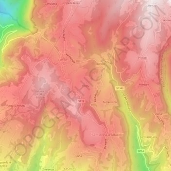 Mapa topográfico Vaona, altitude, relevo