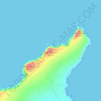Mapa topográfico Binn Meanach, altitude, relevo