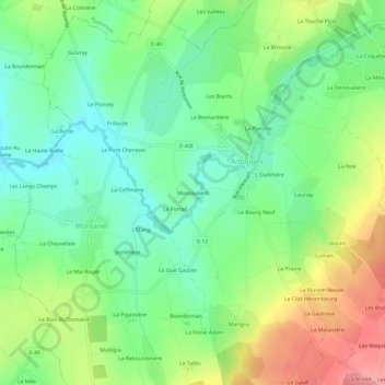 Mapa topográfico Montaubert, altitude, relevo