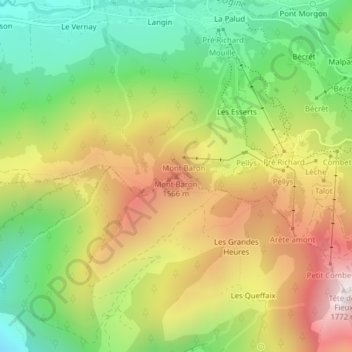Mapa topográfico Mont Baron, altitude, relevo
