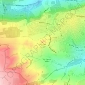 Mapa topográfico Bole Hill, altitude, relevo