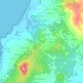 Mapa topográfico Santa Clara de Novás, altitude, relevo