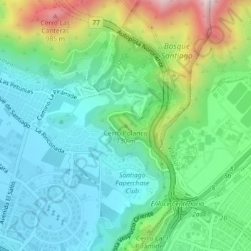 Mapa topográfico Cerro Polanco, altitude, relevo