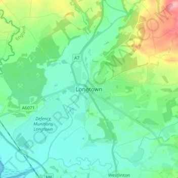 Mapa topográfico Longtown, altitude, relevo