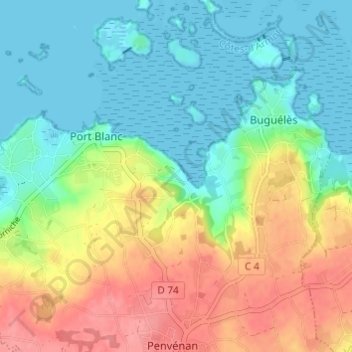 Mapa topográfico Pellinec, altitude, relevo