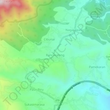 Mapa topográfico Rancakalong, altitude, relevo