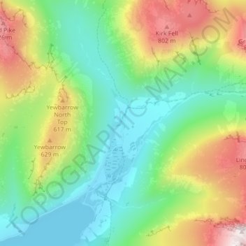 Mapa topográfico Wasdale Head, altitude, relevo