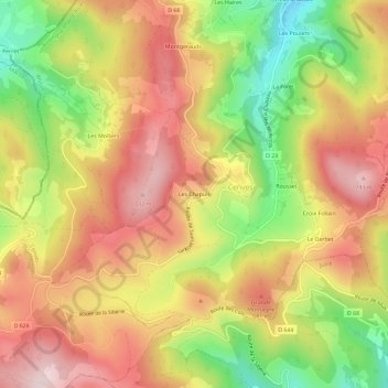 Mapa topográfico Les Chapuis, altitude, relevo