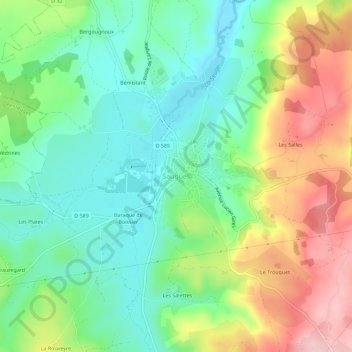 Mapa topográfico Saugues, altitude, relevo