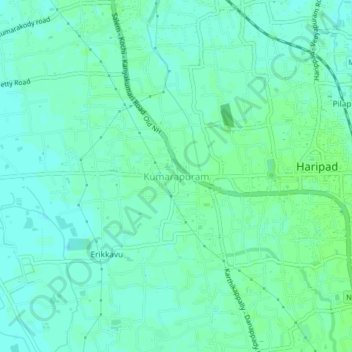 Mapa topográfico Kumarapuram, altitude, relevo