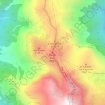 Mapa topográfico Monte Jurin, altitude, relevo