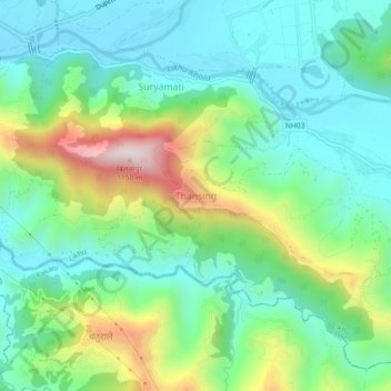 Mapa topográfico Thansing, altitude, relevo