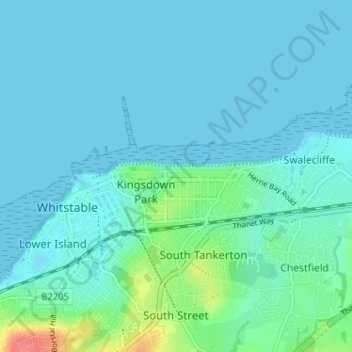 Mapa topográfico Tankerton, altitude, relevo