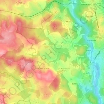 Mapa topográfico Ponty, altitude, relevo