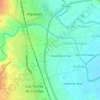 Mapa topográfico Cotillas, altitude, relevo