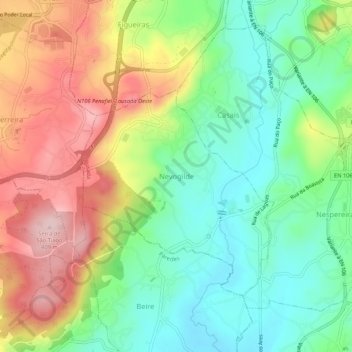 Mapa topográfico Nevogilde, altitude, relevo