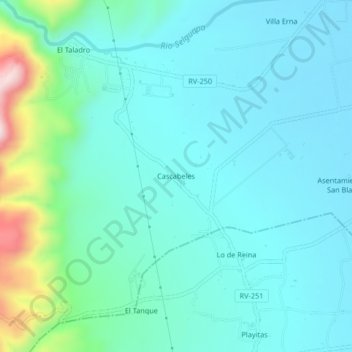 Mapa topográfico Cascabeles, altitude, relevo