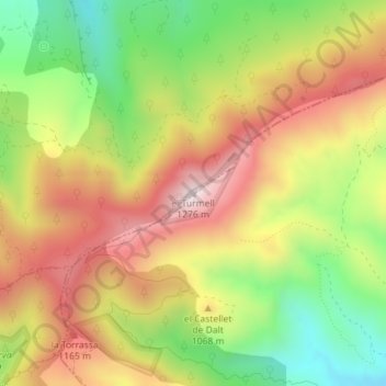 Mapa topográfico el Turmell, altitude, relevo