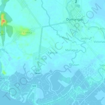 Mapa topográfico Bantud, altitude, relevo