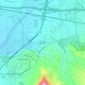 Mapa topográfico East Colton Heights, altitude, relevo