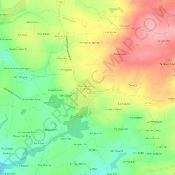 Mapa topográfico Kerouman, altitude, relevo