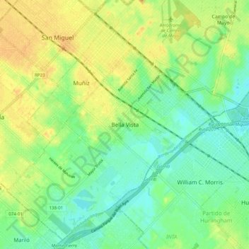 Mapa topográfico Bella Vista, altitude, relevo