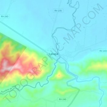 Mapa topográfico Jutiapa, altitude, relevo