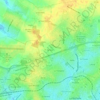 Mapa topográfico Fief Rose, altitude, relevo