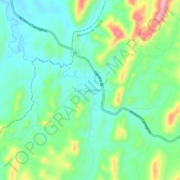 Mapa topográfico San Cayetano, altitude, relevo