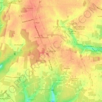 Mapa topográfico Les Verneries, altitude, relevo