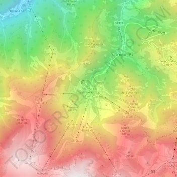 Mapa topográfico Artesina, altitude, relevo