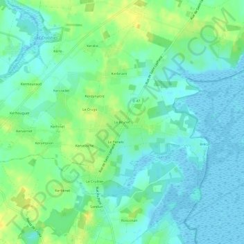 Mapa topográfico Le Brunet, altitude, relevo