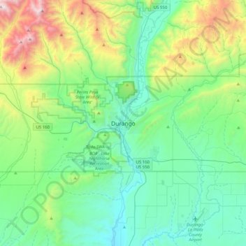 Mapa topográfico Durango, altitude, relevo