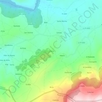 Mapa topográfico Outeiro, altitude, relevo