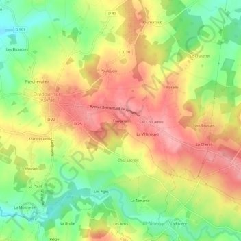 Mapa topográfico Fougeras, altitude, relevo