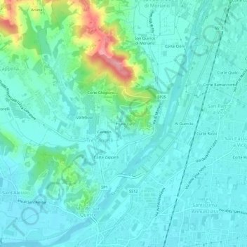 Mapa topográfico Pruniccia, altitude, relevo