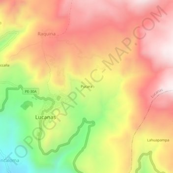 Mapa topográfico Pucara, altitude, relevo