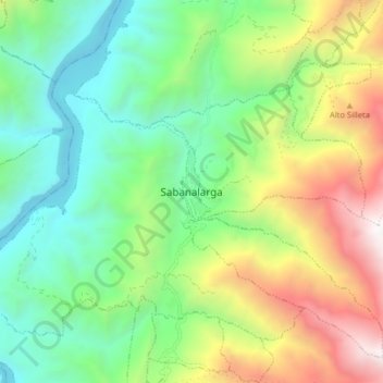 Mapa topográfico Sabanalarga, altitude, relevo